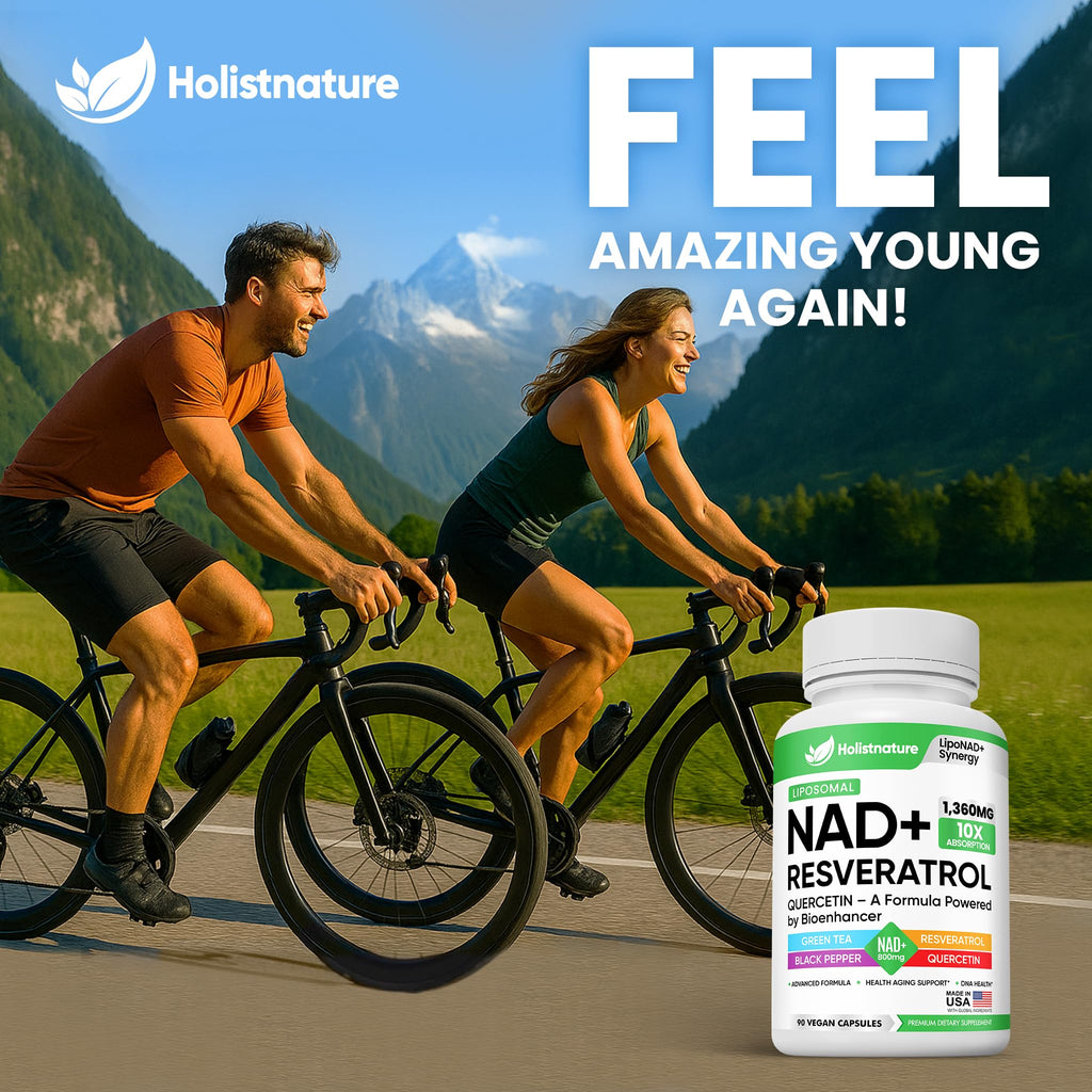 NAD+ Supplement, 1,360mg Max Strength Liposomal | Resveratrol, Quercetin, Green Tea | Cellular Energy & Healthy Aging for Men & Women | 800mg of 100% High Purity NAD+ for Energy, Focus - 90 Capsules