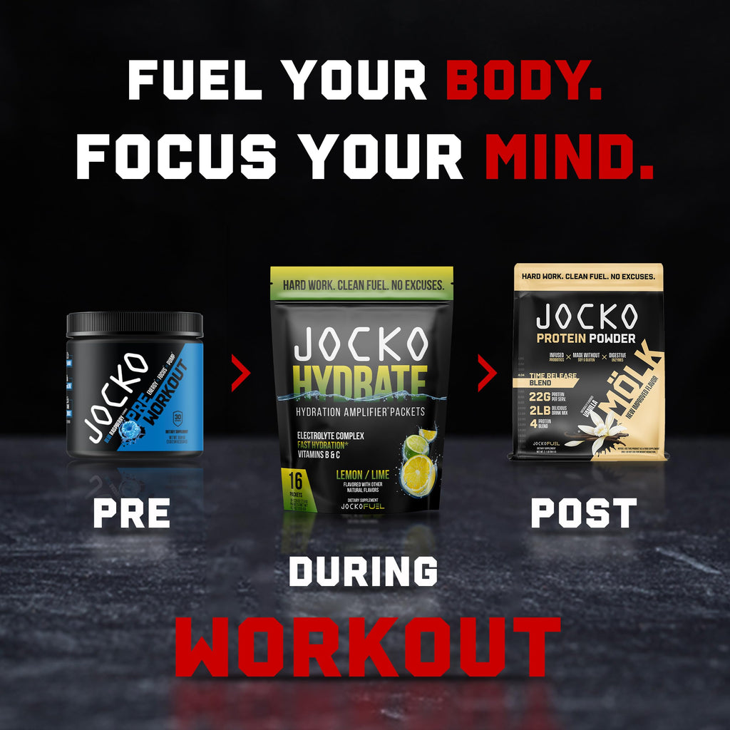Jocko Fuel Hydrate Electrolytes Powder Packets Low Sugar - Hydration Amplifier Packets for Recovery, Dehydration, & Exercise - with Vitamins B6, B12 & C (16 Packets) Lemon Lime
