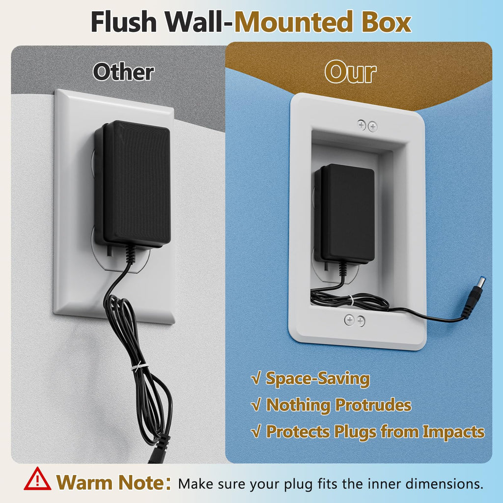 DVFR1W-1 Recessed Outlet Box, Recessed Electrical Box for Wall Mount TV, Outlet Mounting Box for New Construction&Retrofit Projects, Wall Outlet Box with Duplex & Decorator Style Covers,1-Gang