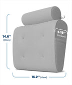 Everlasting Comfort Luxury Bath Pillows for Tub with Head and Neck Support - Non-Slip Bathtub Pillow with Suction Cups, Quick-Drying Mesh & Drying Hook - Jacuzzi & Spa Accessories for Women - Gray