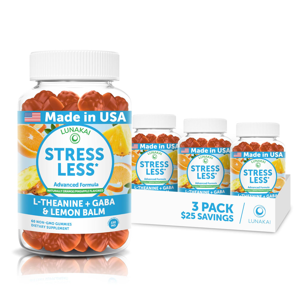 Lunakai USA Made Calm & Stress Relief Gummies – Delicious GABA + L-Theanine Calming Supplement for Adults & Kids – Natural Stress Support - 3 Pack