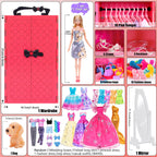 iBayda 11.5-Inch Fashion Doll with Closet Clothes Accessories Set - Includes Princess Gown, Long Dresses, Outfits, Shoes, Handbags, Mirror, Pet Dog & More (Doll Included)