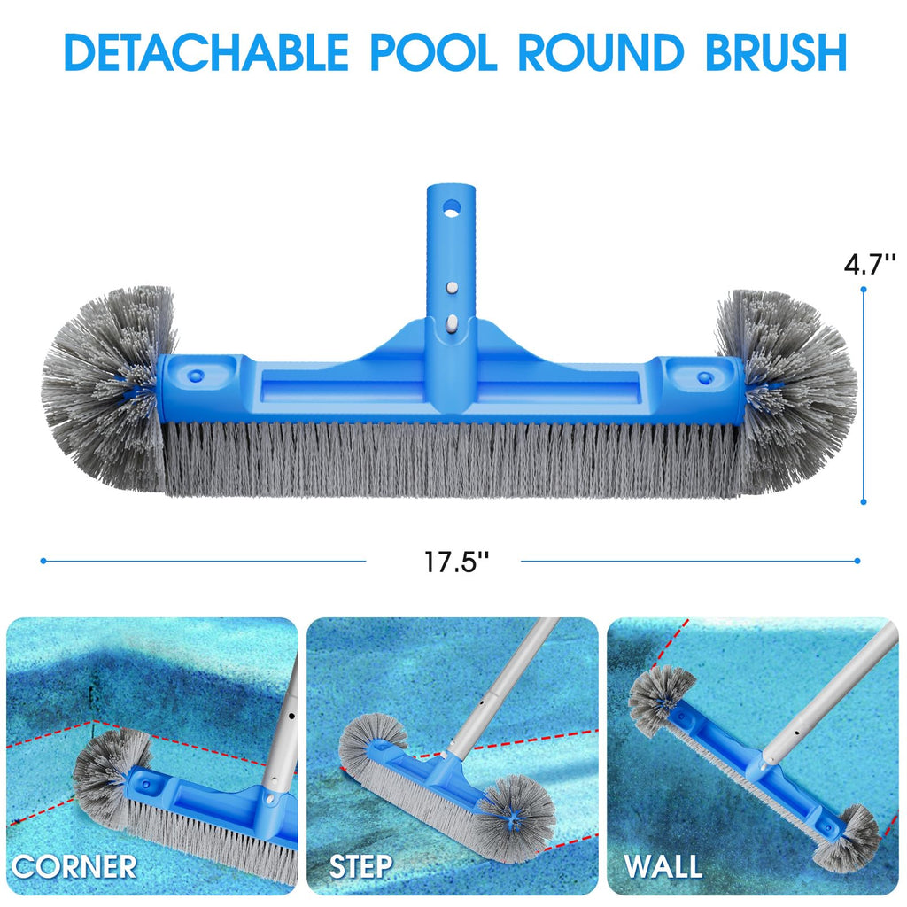 TidyMister All in One Pool Cleaning Kit - 18'' Repairable Pool Nylon Net & 18'' Detachable Round Brush & 11'' Fine Mesh Skimmer Net & Pool Chlorine Floater & Handy Scrubber for Water Line Cleaning