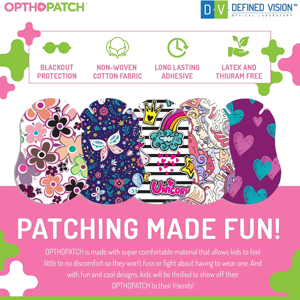 Opthopatch Eye Patches for Kids - Extra Sensitive Adhesive - Girls' Design [Series II] - 70 Count + 2 Reward Charts