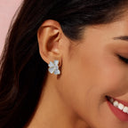 Cicy Bell Flower Stud Earrings for Women 18K Gold Plated 925 Sterling Silver Posts Cubic Zirconia Petal Statement Earrings Trendy Festival Vacation Jewelry Gifts