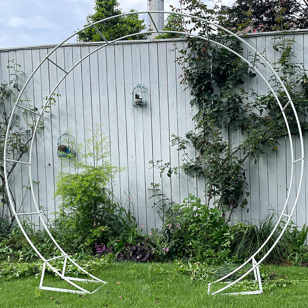 LeJoy Garden Round Wedding Arch 6.5ft Metal Backdrop Stand with Base
