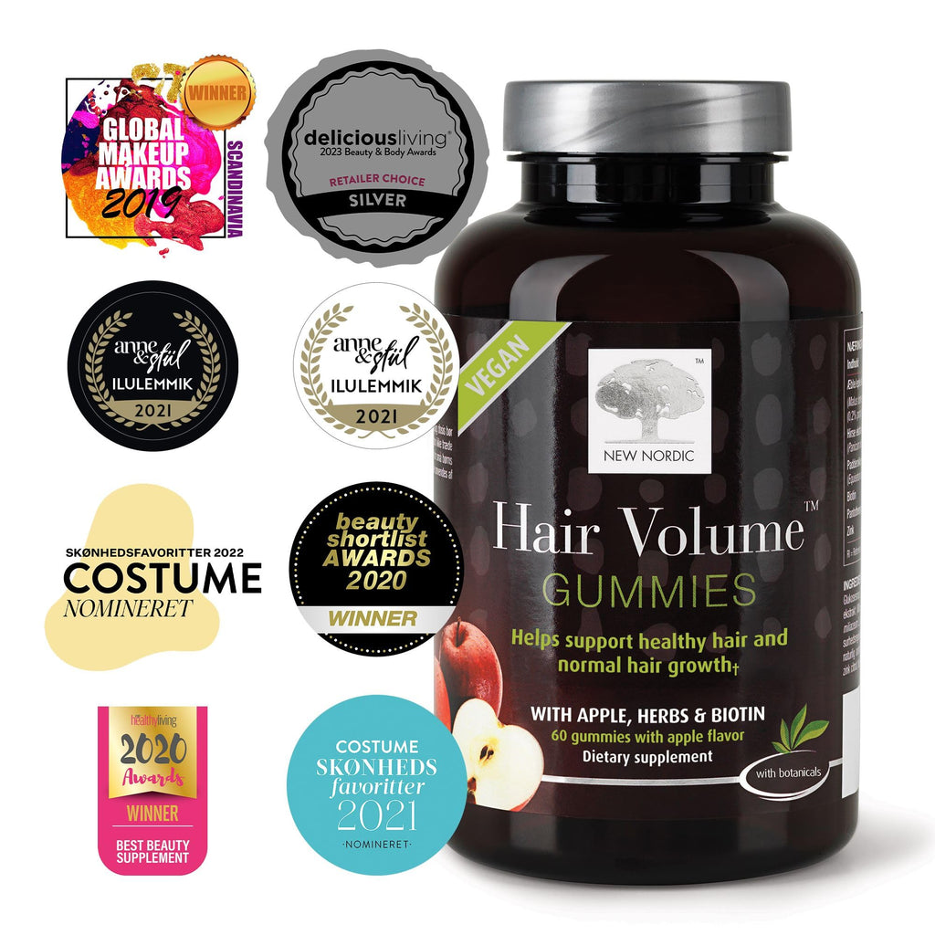 NEW NORDIC Hair Volume Gummies, 2500 mcg Biotin, Daily Hair Vitamins Supplement to Support Hair Skin & Nails, Vegan, 60 Count (Pack of 3)