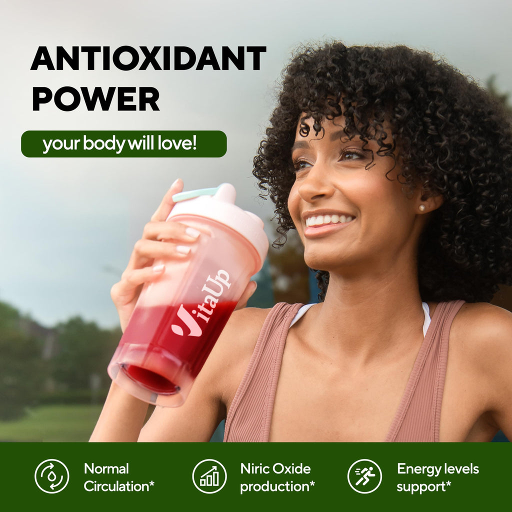 VitaUp Beet Root Powder 8 in 1 – USA Made Beets Powder Supplements with Grape Seed, Hawthorn, Coq10 – with Organic Beetroot for Energy & Circulation Support – Non-GMO, Mixed Berry Flavor, 30 Serving
