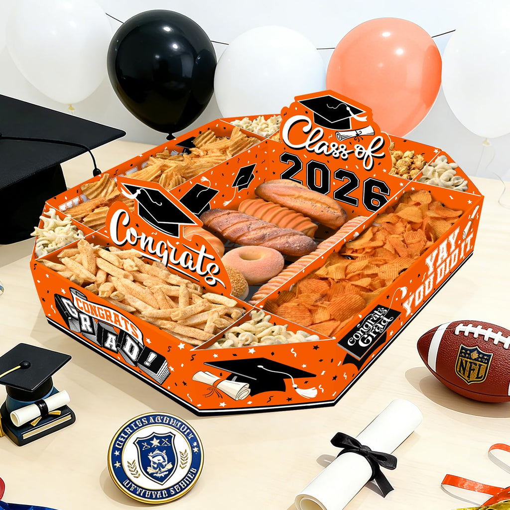 2026 Graduation Party Supplies Kit - Class of 2026 Decor Set with Congrats Grad Food Trays, Graduation Decorations & Favors for a Memorable Grad Party（Orange & Black）
