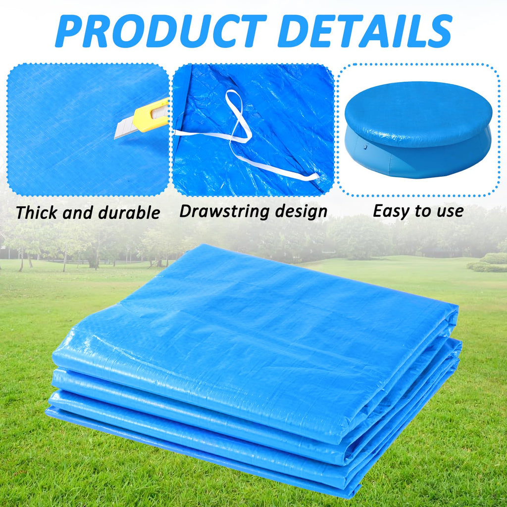 10FT Round Inflatable Above Ground Pool Cover，Round Pool Cover with Drawstring Design for Easy Installation,Solar Covers for Outdoor Inflatable Swimming Pools,Prevent Leaves, Debris and Dust