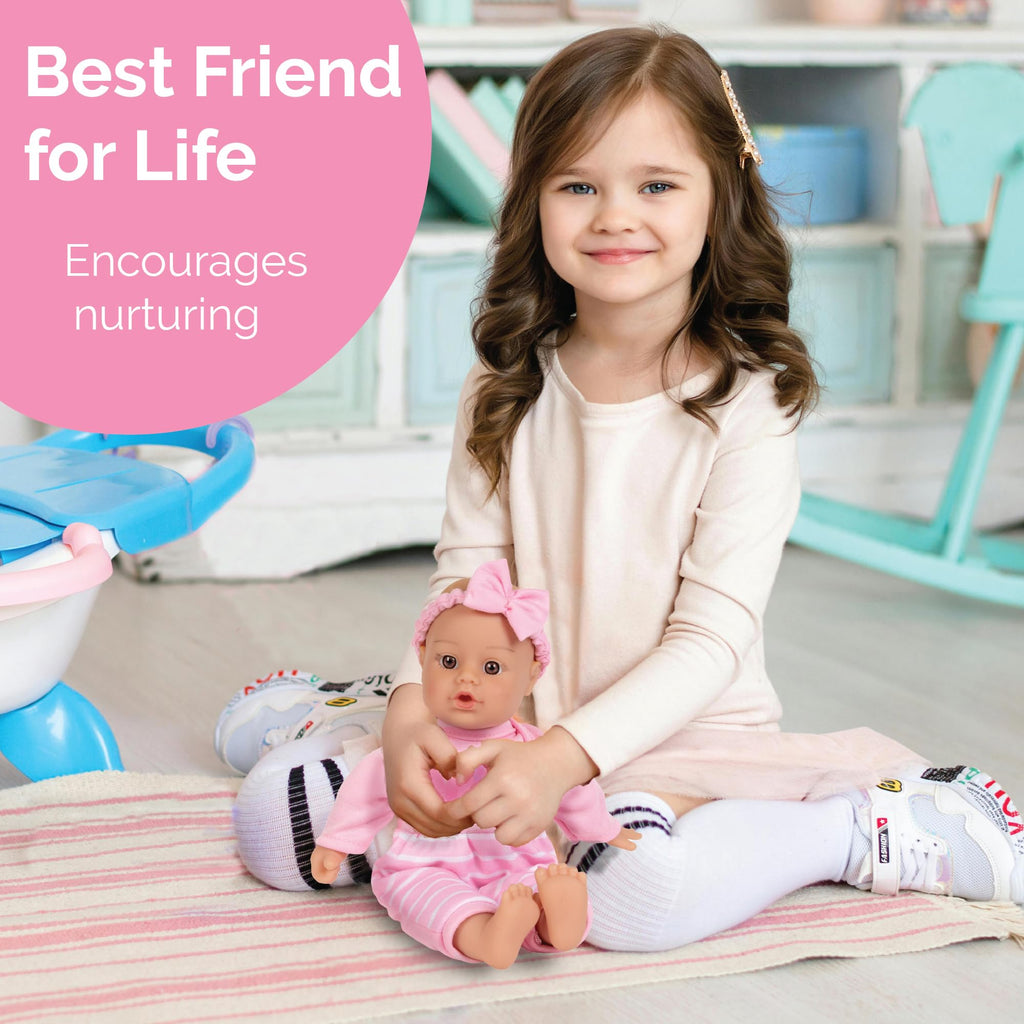 Adora Sweet Baby - 11” Soft & Cuddly Baby Doll, Realistic Features, Gentle Scent, Machine Washable, Lightweight & Easy to Hold | Adorable Playmate (Girl Dino)