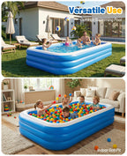 HeySplash Inflatable Pool with Canopy, Swimming Pool for Adults, Large Blow Up Pool Ideal for Family Backyard Garden Party, Outdoor Summer Fun, 118" x 69" x 24"(Blue)