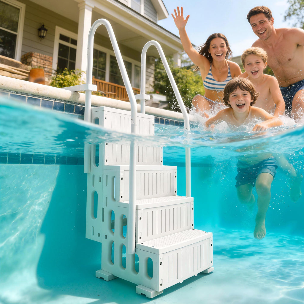 Outsunny 4-Step Swimming Pool Ladder, HDPE with Dual Handrails and Non-Slip Steps for Above Ground Pools, Entry/Exit Ladder, Fits 46.1" - 57.9" High Walls, 396 lbs. Load Capacity White