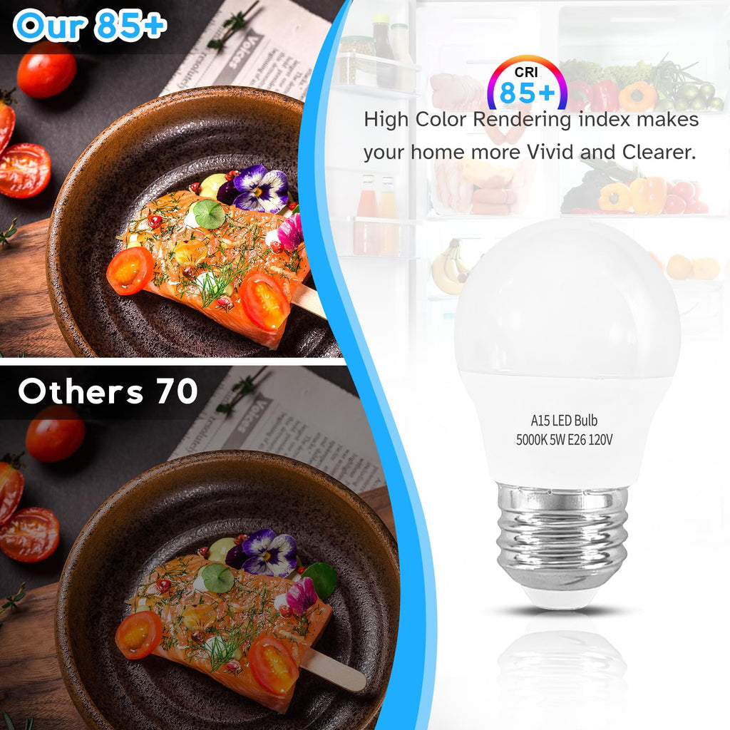 LOXYEE LED Refrigerator Light Bulb 2 Pack，Dimmable A15 5000K 40W Equivalent