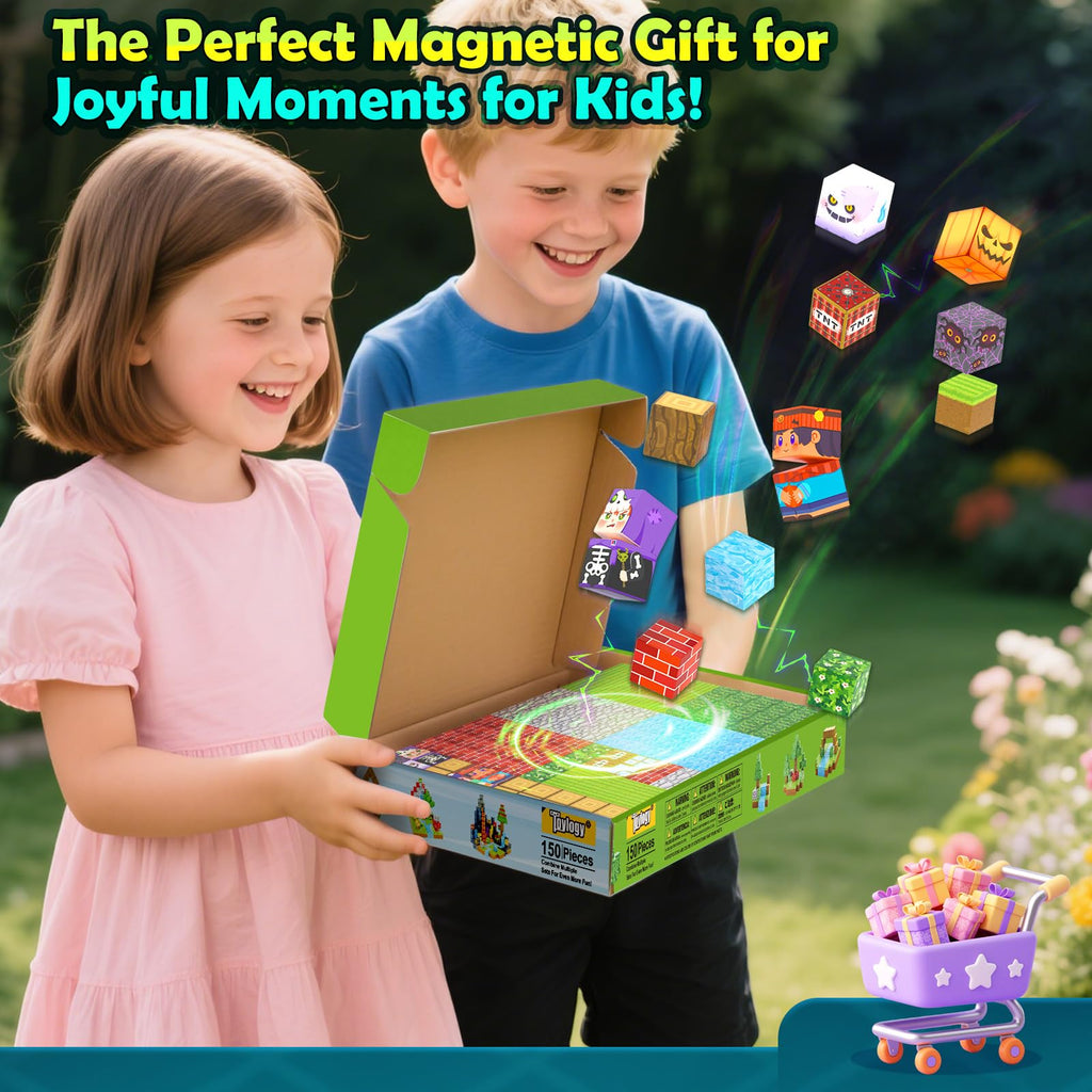 150PCS Large Magnetic Blocks - Build Mine Magnet World Forest Tiles, Magnet Kids Games Classroom Must Haves Toddlers Magnetic Toys for Boys & Girls 3-5 6-8, STEM Montessori Sensory Ourdoor Toys Gift