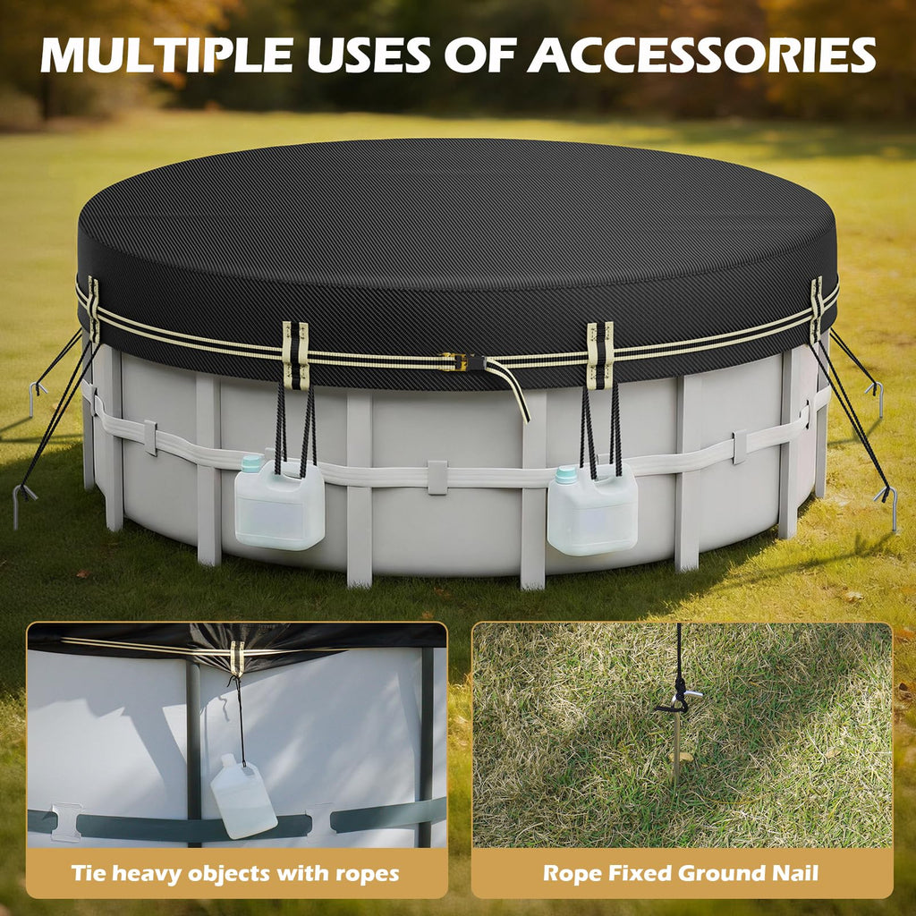 ZhenXingCheng 10 FT Round Pool Covers for Above Ground Pools, 500D Pool Solar Cover with Fast Tightening Ratchet, Stock Pool Tank Cover Ideal for Waterproof Dustproof Windproof