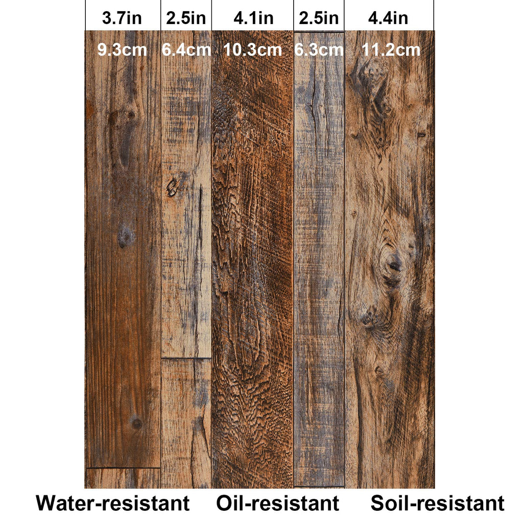 WENMER 17.71 inch x 236 inch Brown Wood Peel and Stick Wallpaper Shiplap Self Adhesive Wall Paper Wood Plank Wallpaper for Countertop Cabinet Shelf Drawer Wall Door