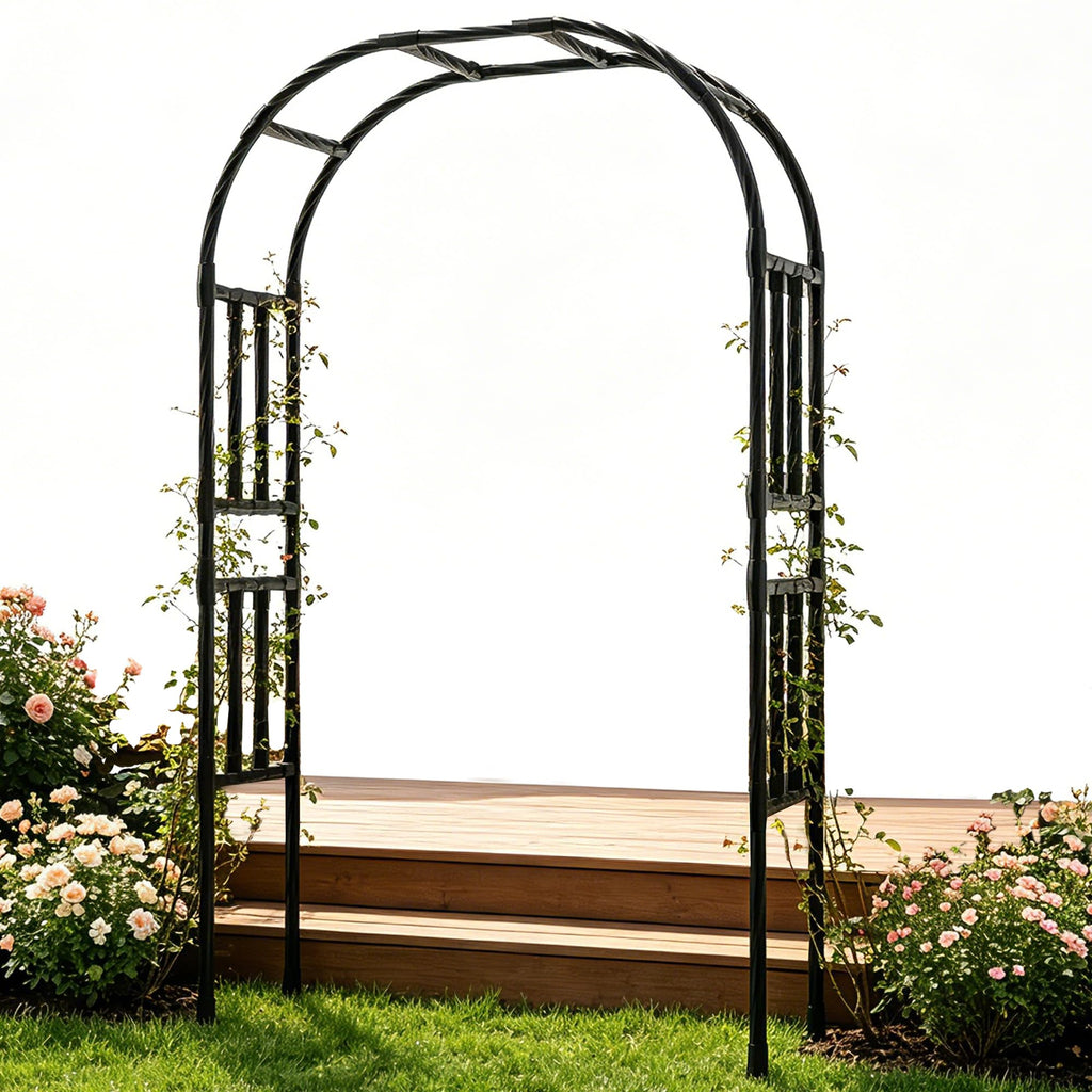 Trellume Thickened Metal Garden Arch-59(L)*94.5"(H),Garden Trellis for Climbing Plants Outdoor, Heavy Duty Rust-Proof Iron Arbor Archway for Backyard, Patio, Lawn and Wedding Decorations(20MM Pipe)