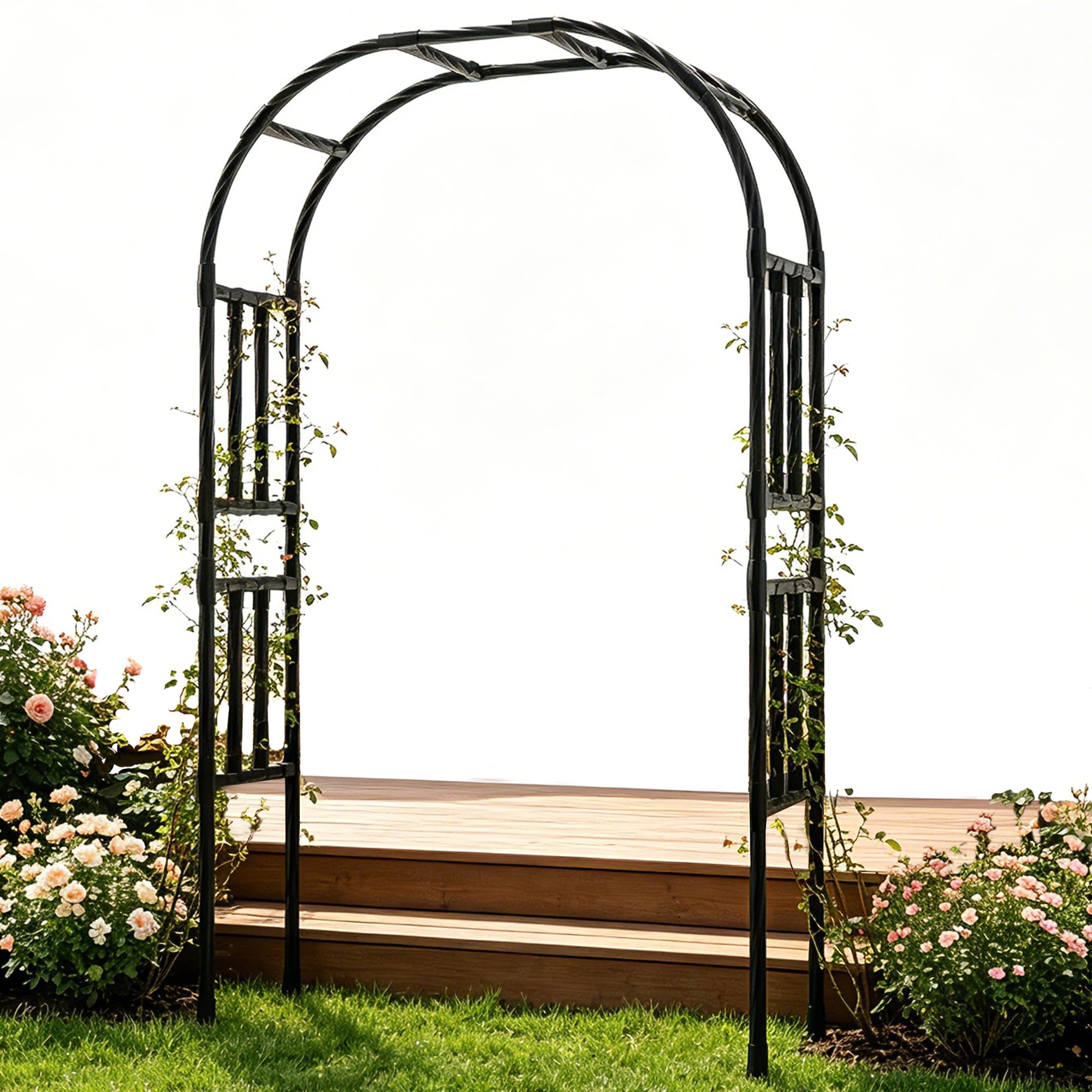 Trellume Thickened Metal Garden Arch-59(L)*94.5"(H),Garden Trellis for Climbing Plants Outdoor, Heavy Duty Rust-Proof Iron Arbor Archway for Backyard, Patio, Lawn and Wedding Decorations(20MM Pipe)