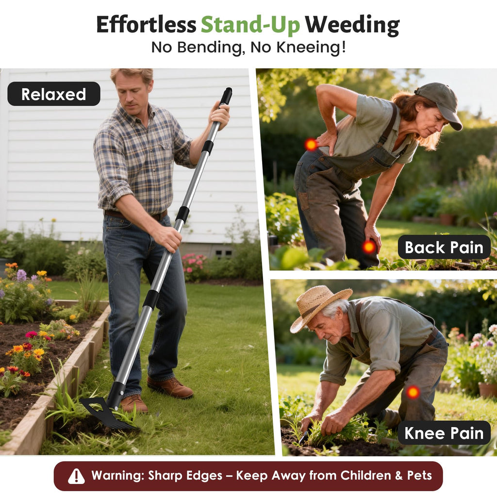 Coopvivi 2-in-1 Garden Hoe & Weed Puller Rake, 63" Adjustable Long Handle