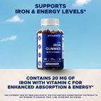Vitamatic Iron Gummies Supplement for Women & Men - 20mg Serving - 60 Vegan Gummies - Great Tasting Iron Gummy Vitamins with Vitamin C (60 Count (Pack of 2))