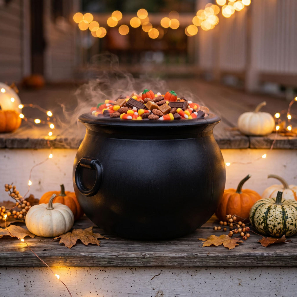 Union Products Black 16 Inch Spooky Witch Cauldron for Indoor and Outdoor Halloween Decoration and Trick or Treat Candy Container, Black