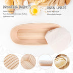 DOYOLLA 14.5inch Oval Bread Dough Proofing Rising Rattan Basket & Liner Combo for Professional & Home Baking (2 basket & 2 liner)