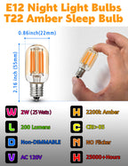 LED Night Light Bulbs E12 Salt lamp Bulb 2w 200lm, 15W-20W Equivalent, 2200k Warm Amber Sleep Light Bulb,T22 E12 Candelabra Base for String Light Decorative Bulb Chandeliers Bedside Bulbs (4Pack)