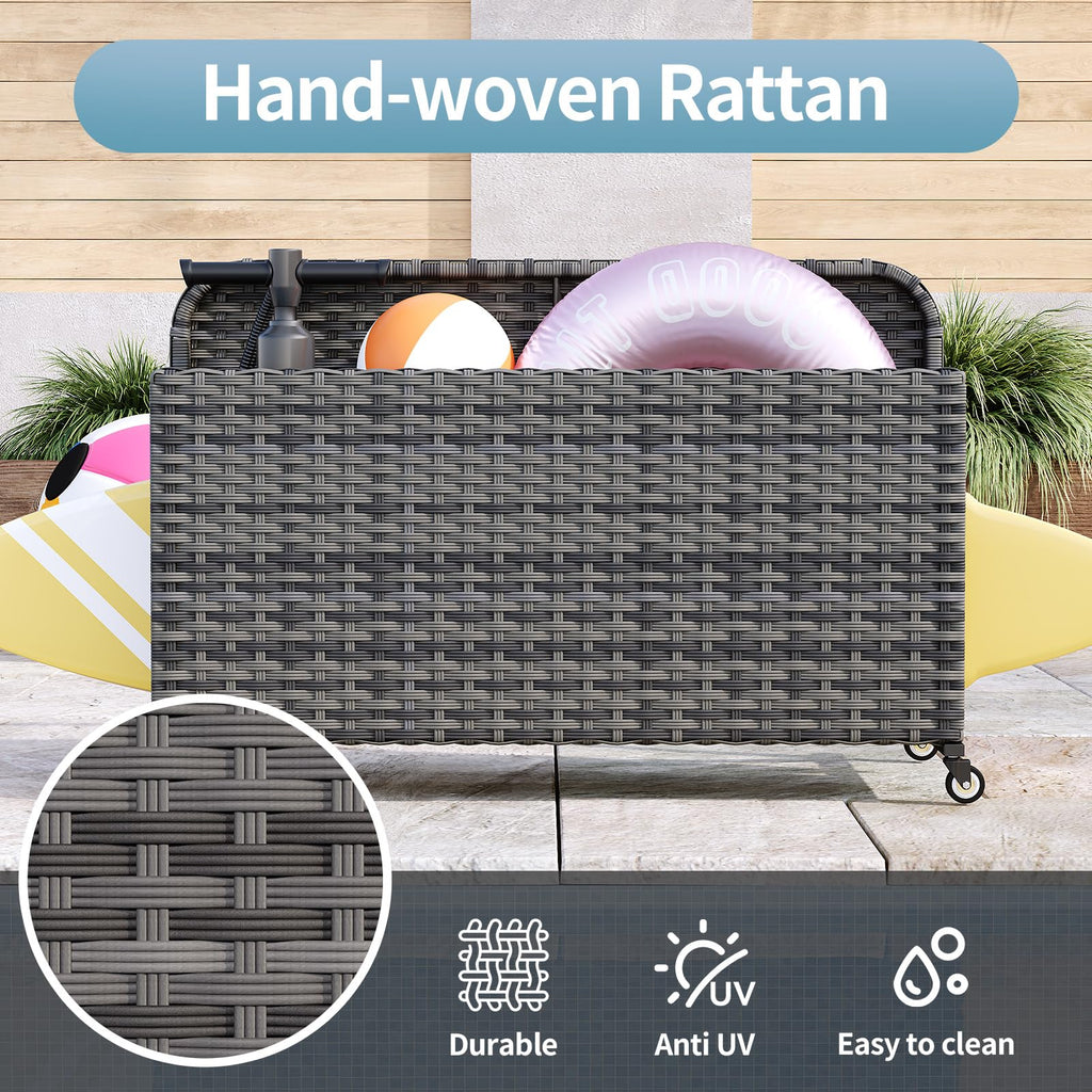SunSwell Wicker Pool Float Storage Organizer, Rattan Outdoor Float Holder Poolside Storage Basket Caddy Cart for Floaties, Noodles, Life Vests，1 Open Compartment1