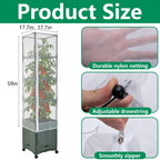 4 Pcs Garden Bird Netting Plant Cover for Square Tomato Cage, 59" x 17.7" Insect Bird Barrier Tomato Cage Net with Zipper & Drawstring, Tomato Trellis Netting Protection Cover for Protecting Plants