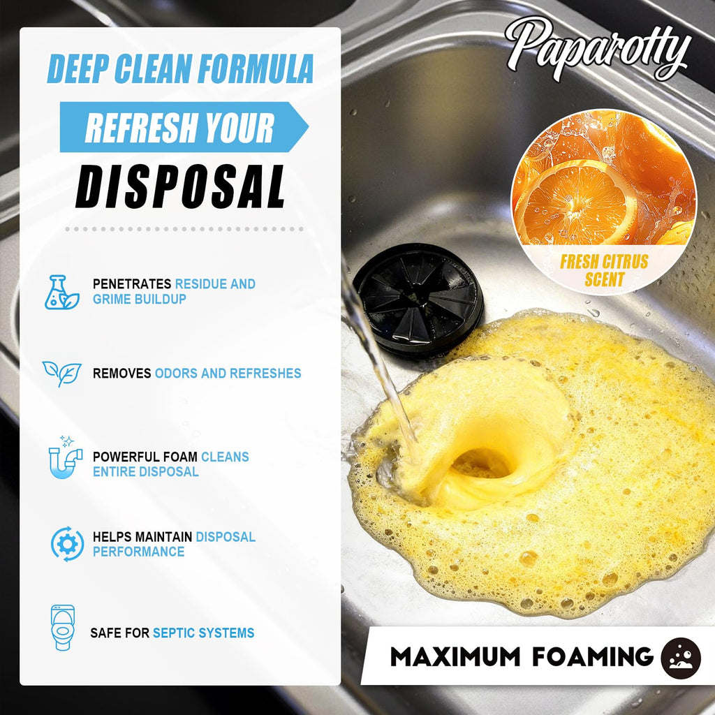 PAPAROTTY Garbage Disposal Cleaner Tablets, Deep Clean & Deodorizer Pods for Kitchen Sink Disposal, Help Remove Odor, Grease & Food Residue, Easy Monthly Maintenance