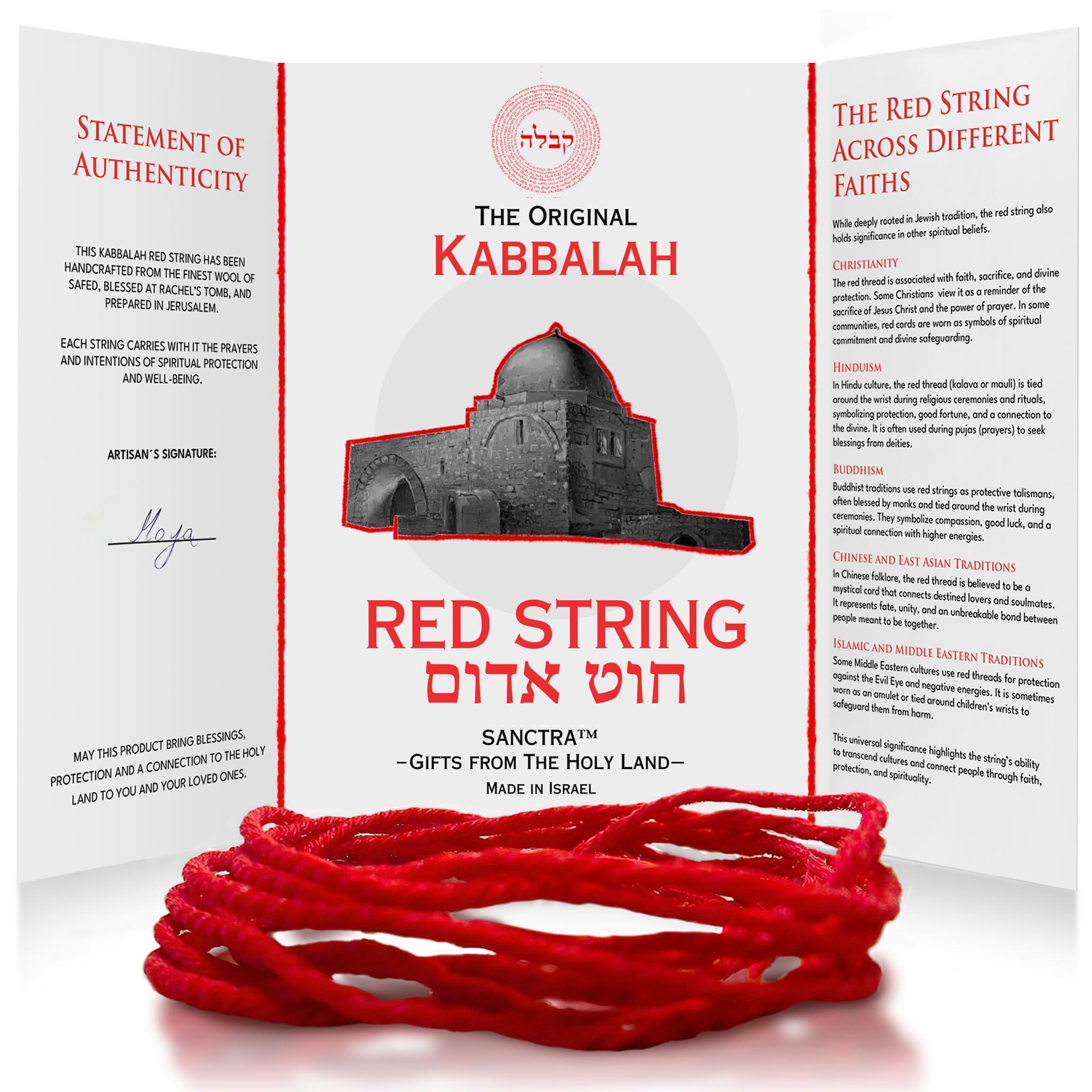 The Original Kabbalah Red String, Handmade and Blessed in The Holy Land, 100% Wool Strand, 60" Long for up to 7 Evil Eye Bracelets -incl. Prayer, Instructions & SOA