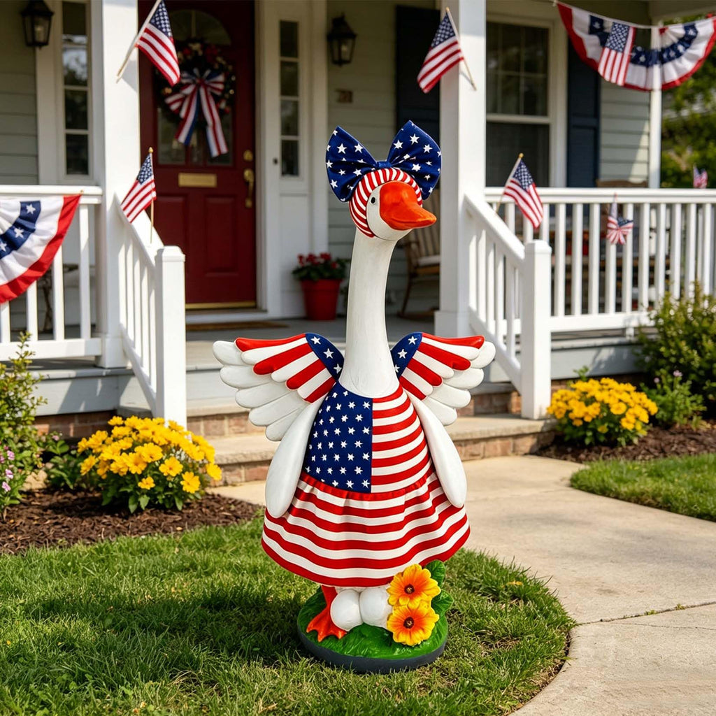 GasSaf 23" Large Porch Goose Garden Decor, Resin White Goose Statue Standing Independently, Vibrant Cygnus Figurine for Patio Balcony Lawn and Entryway Accent, Indoor and Outdoor Garden Sculpture