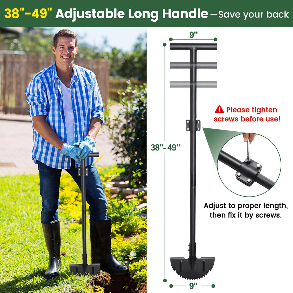 Edger Lawn Tool, Sharp Saw-Tooth Half Moon Hand Lawn Edging Tool for Landscaping, 49" Adjustable Long Handle Manual Edgers with T-Grip for Sidewalk Flower Bed Yard Garden Border Cable Burying