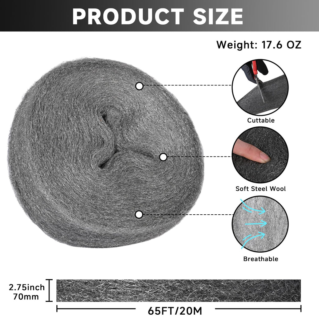 KQCXIK Steel Wool Mice Control, #2 Steel Wool, 65FT (1.1LB) Coarse
