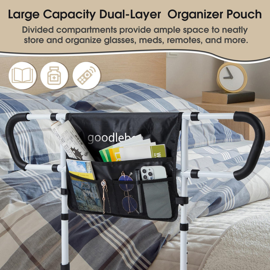 goodleben Double Bed Rail for Elderly Adults Safety, Adjustable Bed Assist Rail, Dual Side Bed Rail for Seniors Safety, Under Mattress Bed Guard Rail for Fall Prevention, Fits Twin/Full/Queen Beds