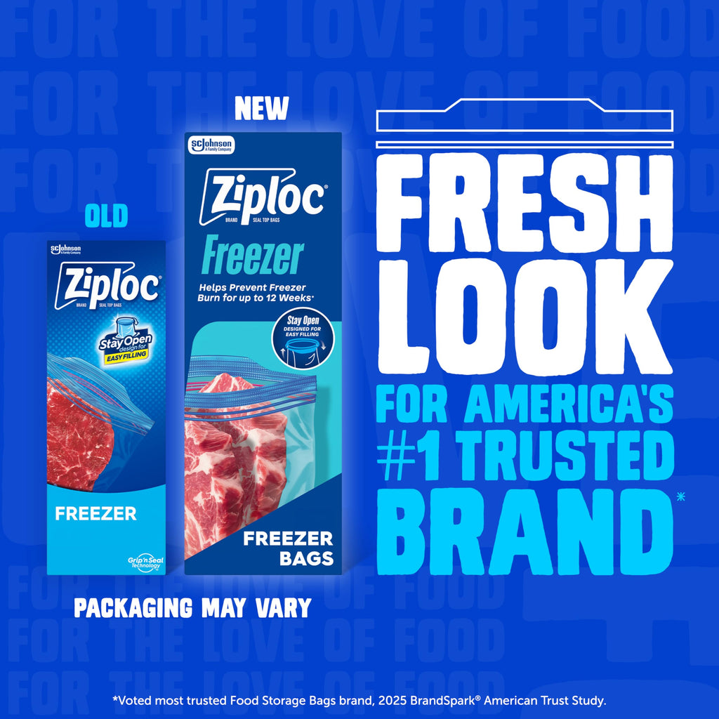 Ziploc Two Gallon Food Storage Freezer Bags, Easy Open and Close, 30 Count (Packaging May Vary) (Pack of 2)