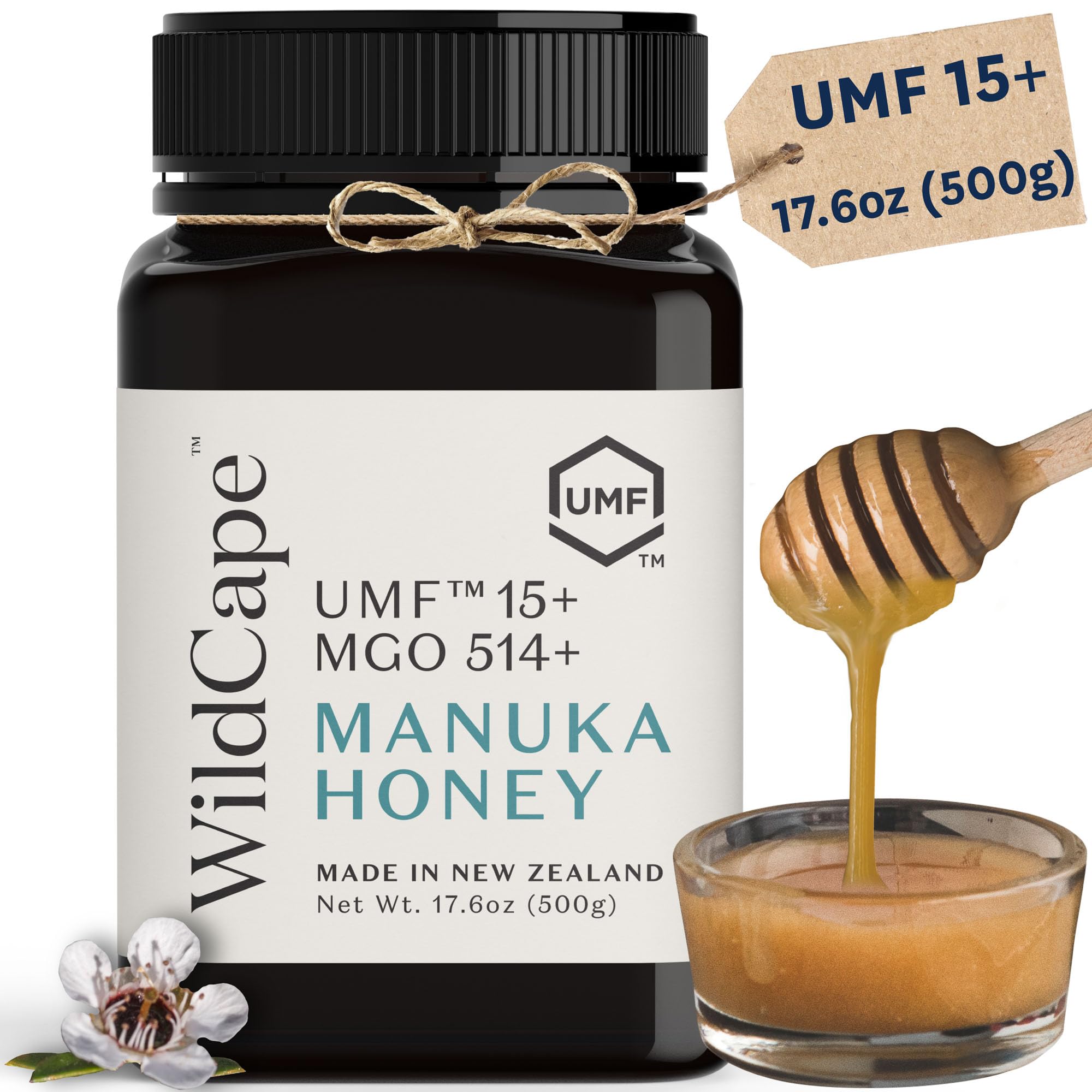 WildCape Manuka Honey Certified UMF 15+/MGO 514+ - 100% Pure, Raw, Unpasteurized, Non-GMO, Made in New Zealand - 17.6 oz (Pack of 1)