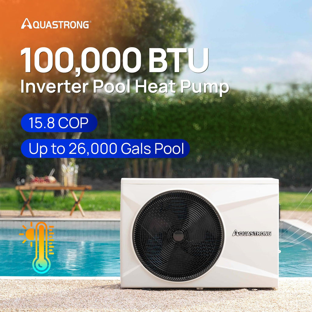 AQUASTRONG Inverter Swimming Pool Heat Pump,Pool Heater for Above Ground and Inground Pool Heating Smart WiFi Control and Cooling Pool Heater Pools Up to, 26000 Gallons