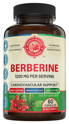 1200mg Berberine Herbal Health Capsules Support Heart and Cardiovascular Health, Help Maintain Healthy Cholesterol, Triglyceride, Blood Sugar Levels, Supports Digestion, Boosts Metabolism, 60 Capsules