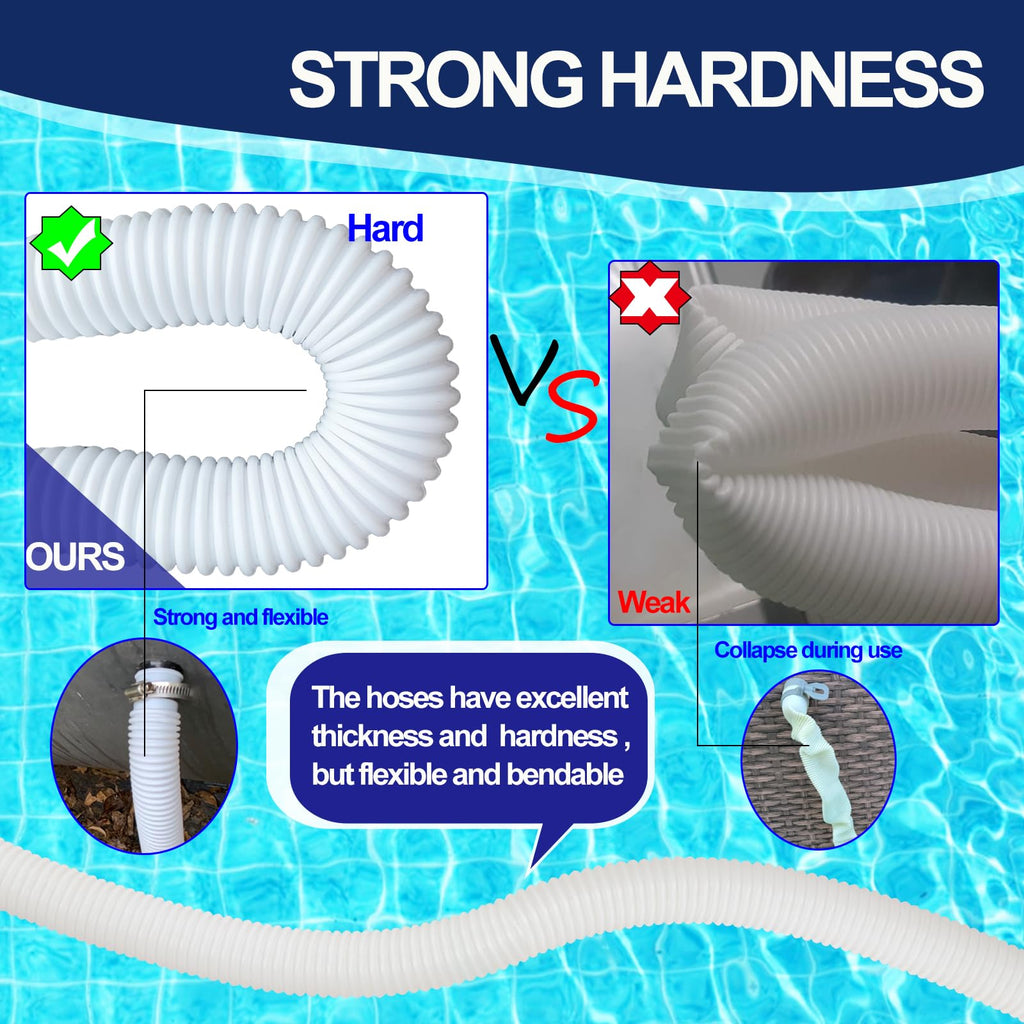 Pool Hoses for Above Ground Pools, 3 Pack 1.25 x 59 Inch Pool Filter Pump Hoses, Compatible with Intex Pool Filter Pump 607, 637 With 6 Metal Clamps