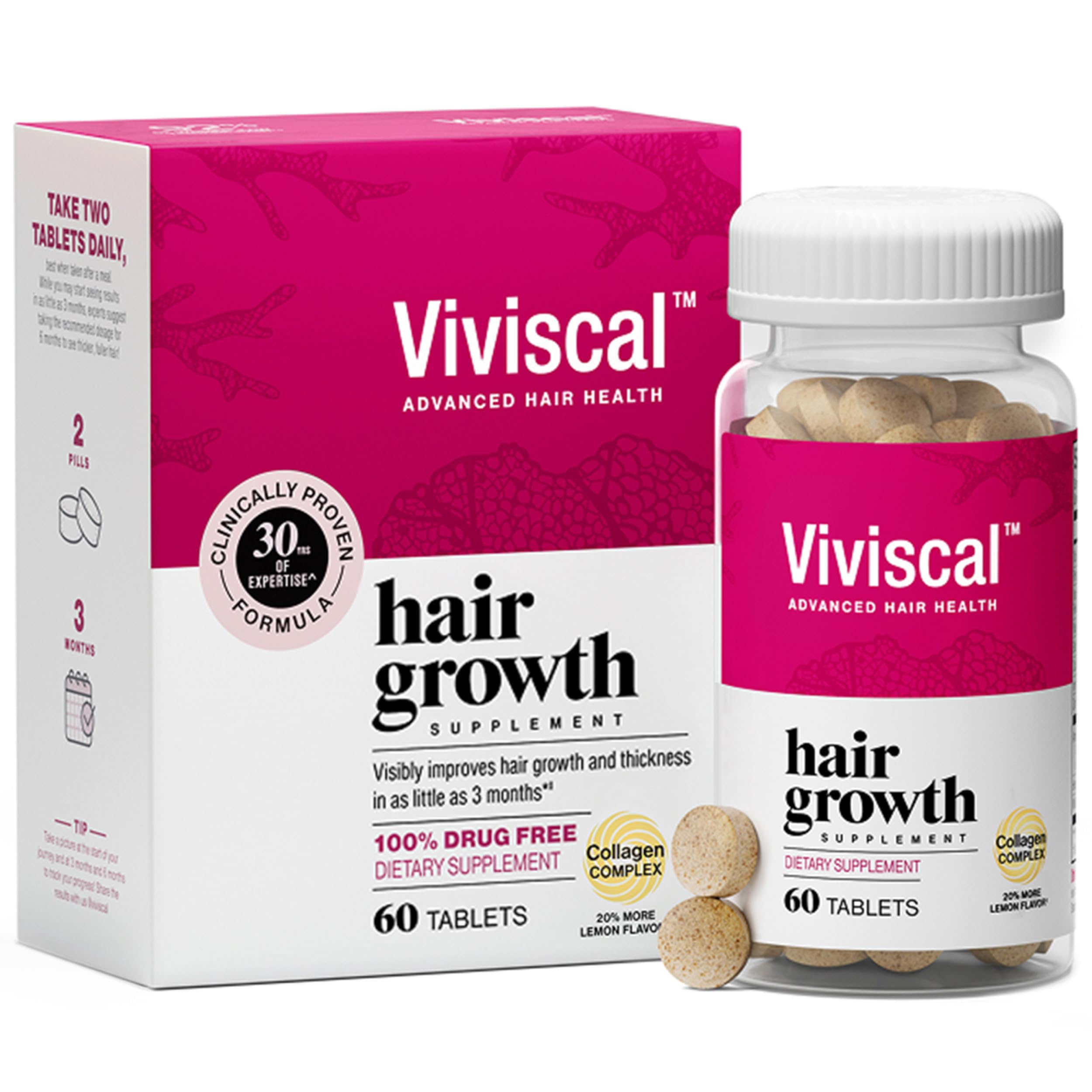 Viviscal Hair Growth Supplements for Women for Thicker, Fuller Hair, Nourishes Thinning & Loss, with Proprietary Collagen Complex, 60 Tablets, 1 Month Supply