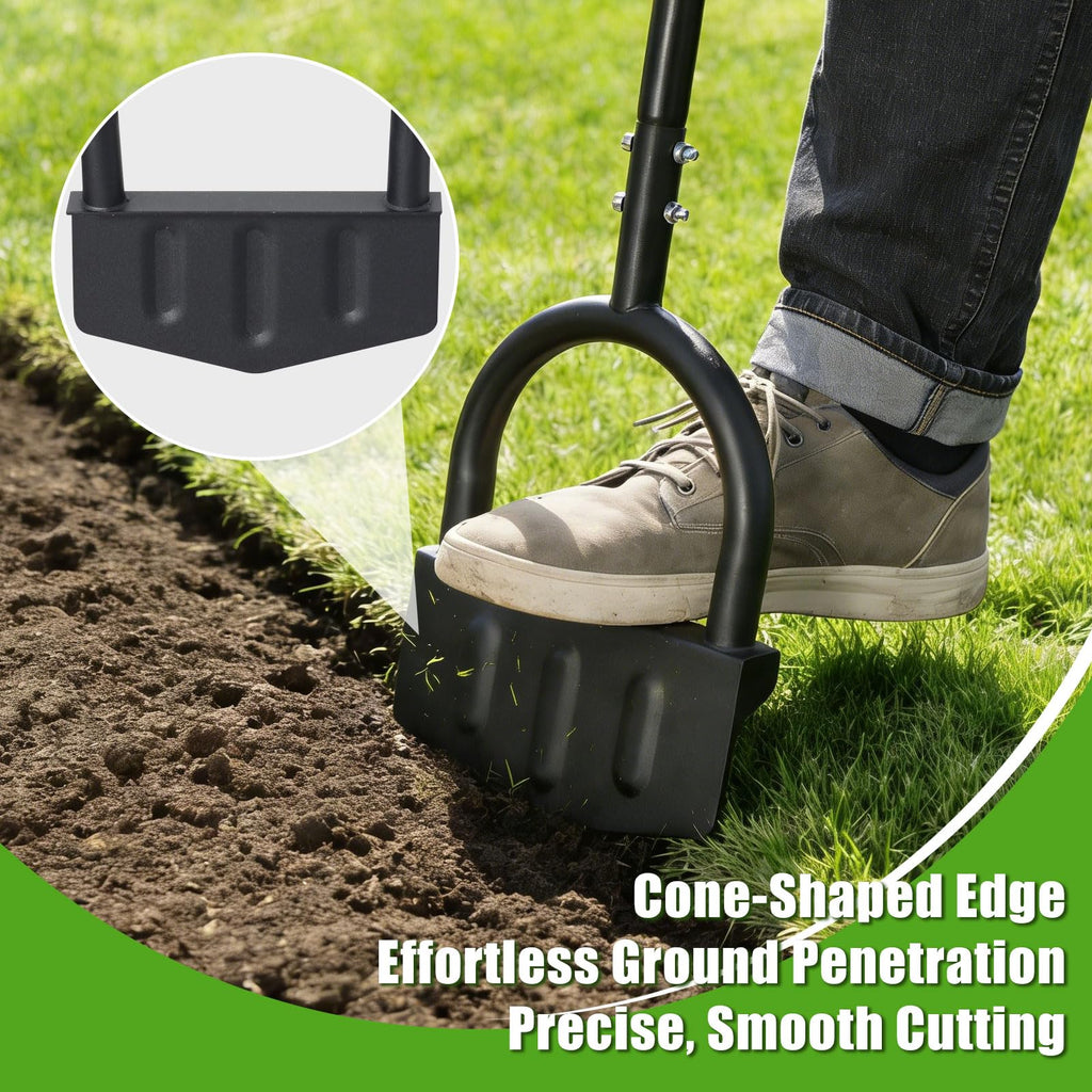 Lilyvane Heavy-Duty Manual Grass Edger 41 Inch – Half Moon Lawn Edger Tool with Wide Footplate, Steel Border Edger for Landscaping, Garden Edging, Trench Digging & Irrigation Cable Burying