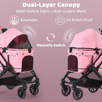 Kicari All-Terrain Dog Stroller for Small to Medium Dogs, Pet Stroller for Dogs & Cats Outdoor Walks, One-Hand Easy Fold, Double-Layer Anti-UV & Waterproof Canopy & Breathable Mesh, Sakura Pink