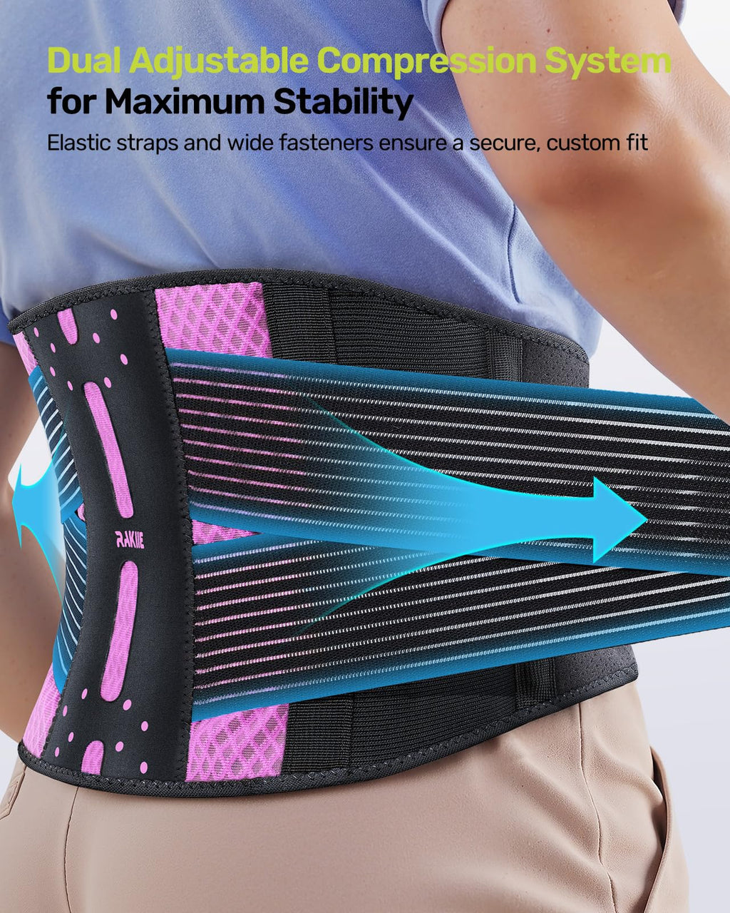Rakiie Slim Back Brace for Lower Back Pain Relief, Lightweight & Breathable Back Support Brace for Men Women, Ergonomic Light Lumbar Support for Everyday Wear, Pink S