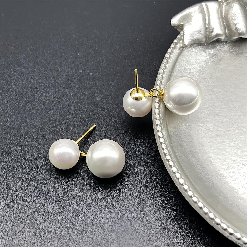 IPEPPY Double Pearl Drop Earrings for Women 925 Sterling Silver (Gold)