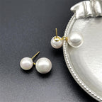 IPEPPY Double Pearl Drop Earrings for Women 925 Sterling Silver (Gold)
