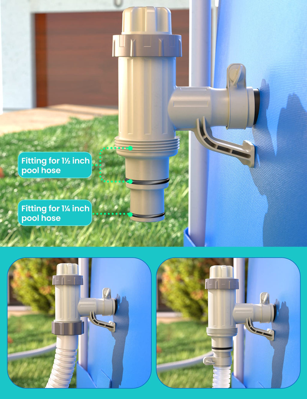 MASCARRY 【Patented】 Plunger Valve for Above Ground Swimming Pool, Pool Replacement Parts with On-Off Valve, Pool Hose Adapter and Pool Pipe Holder, Pool Pump Parts, Above Ground Pool Accessories