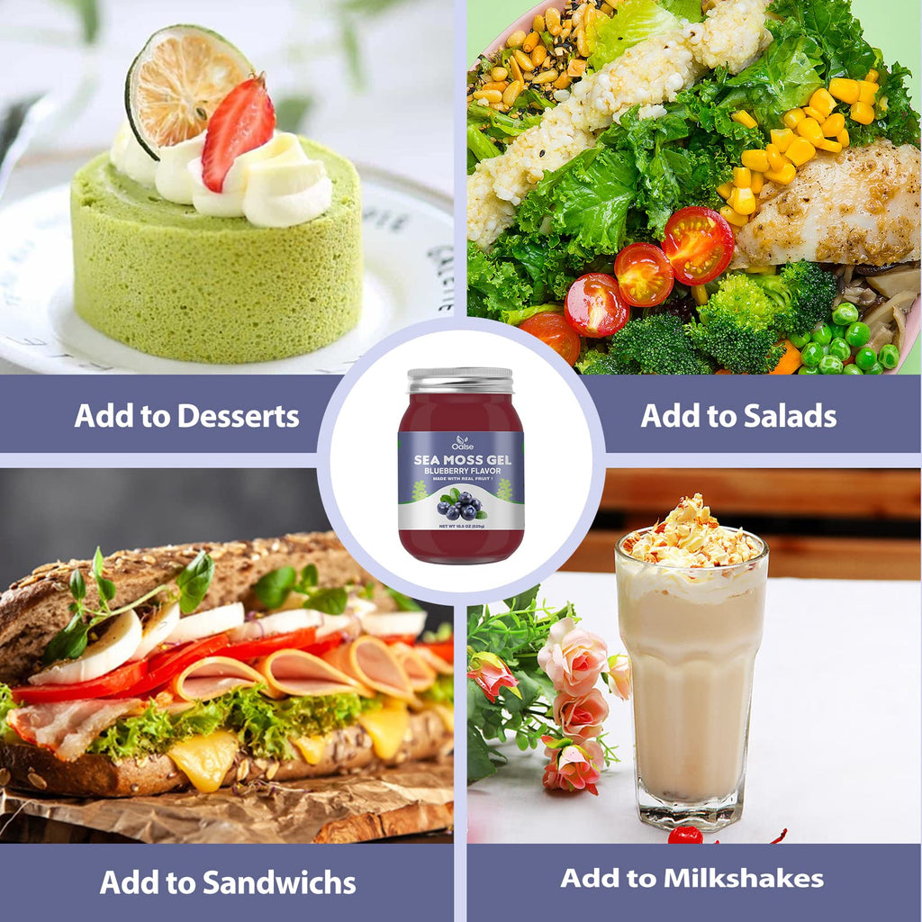 OALSE Sea Moss Gel - 18.5oz Blueberry Flavor Raw Nutritious Sea Moss Gel in Minerals, Proteins & Vitamins, Vegan-Friendly, 2 Tablespoon Daily