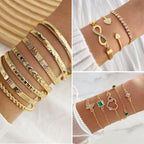 IFKM Gold Jewelry Set For Women, 14k Gold Plated Multi Layer Necklaces Bracelets Stackable Knuckle Rings Hoop Earrings set, Trendy Elegance Charms Non Tarnish Minimalist Textured Boho Jewelry Gift